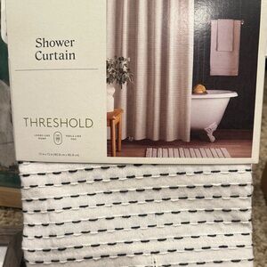 Brand New Threshold Cream and Black Striped Shower Curtain